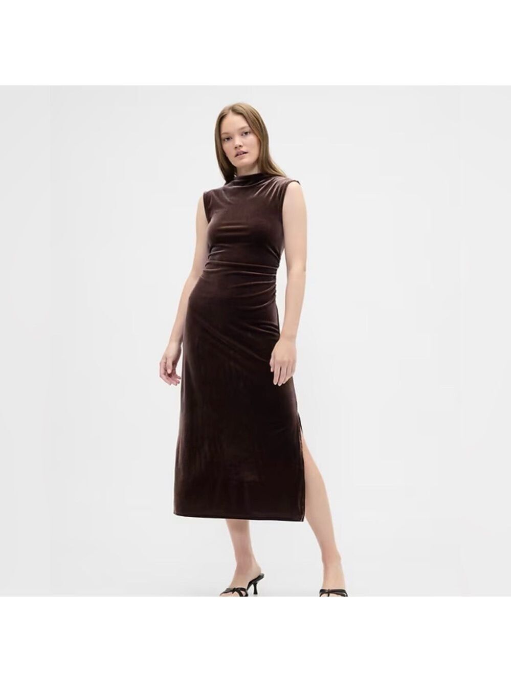 Gap Dark Romantic Y2K Sexy Ruched Velvet Mock Neck Midi Dress NWT M Date Night